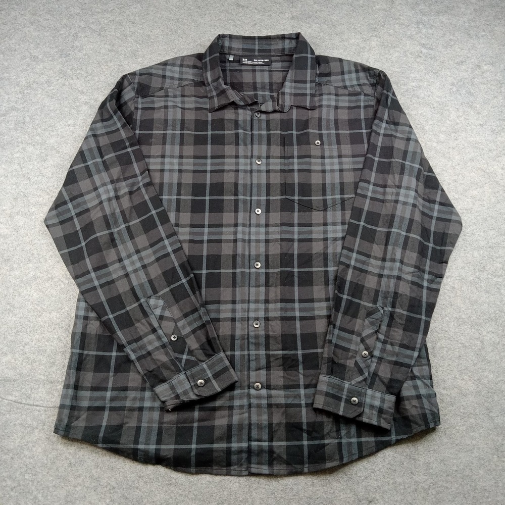 Under Armour Shirtโ Mens 3XL Black Plaid Fitted Button Front Long Sleeve
